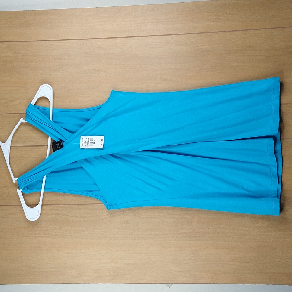 Women Blue Sleeveless Wrap Front Tank Top Size:12